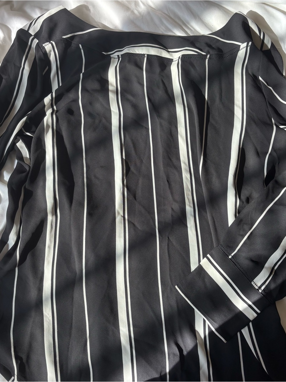 Ann Taylor Black Blouse with White Vertical Stripes